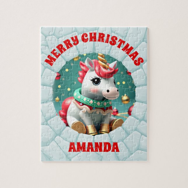 3D Unicorn Christmas Personalized Kids  Jigsaw Puzzle (Vertical)