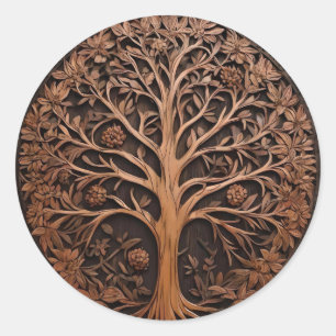 3D Warah Tree Wood Print, Classic Round Sticker