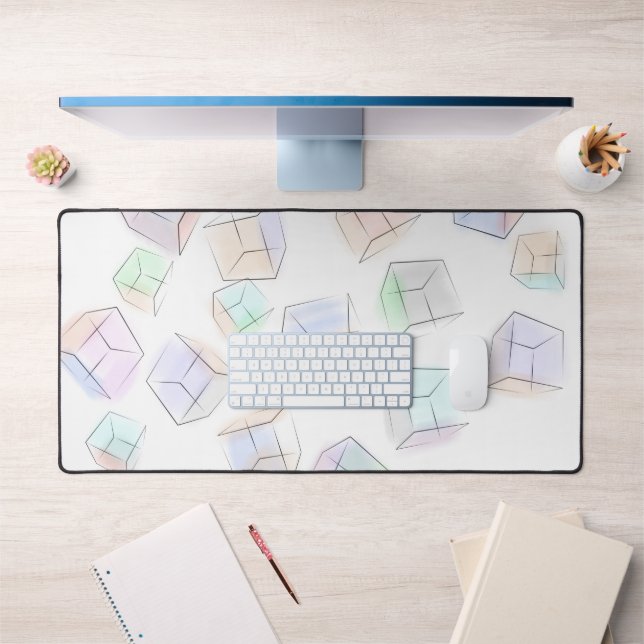 3D Watercolor Cube Desk Mat – Modern Abstract  (Office 1)