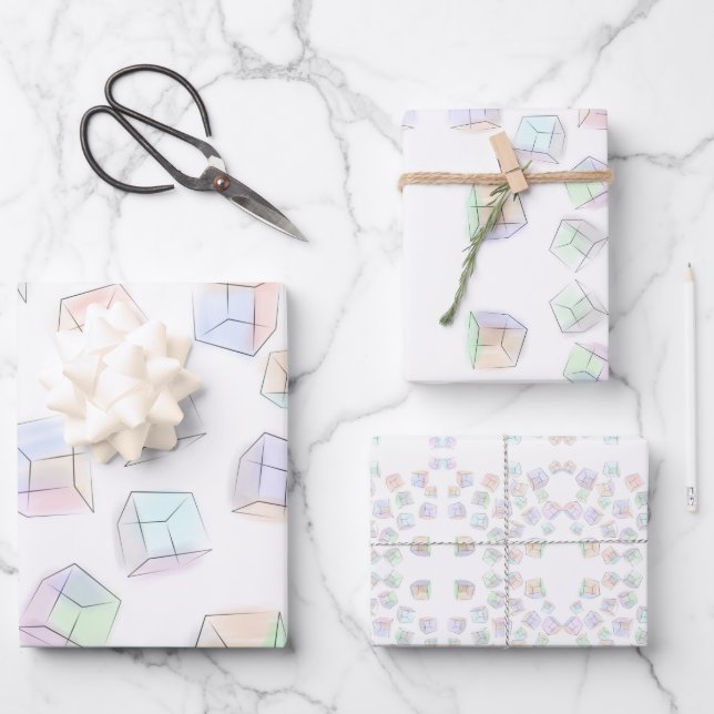 3D Watercolor Cube Wrapping Paper Modern Abstract (Front)