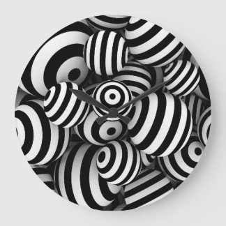3D White Balls Black Lines Large Clock