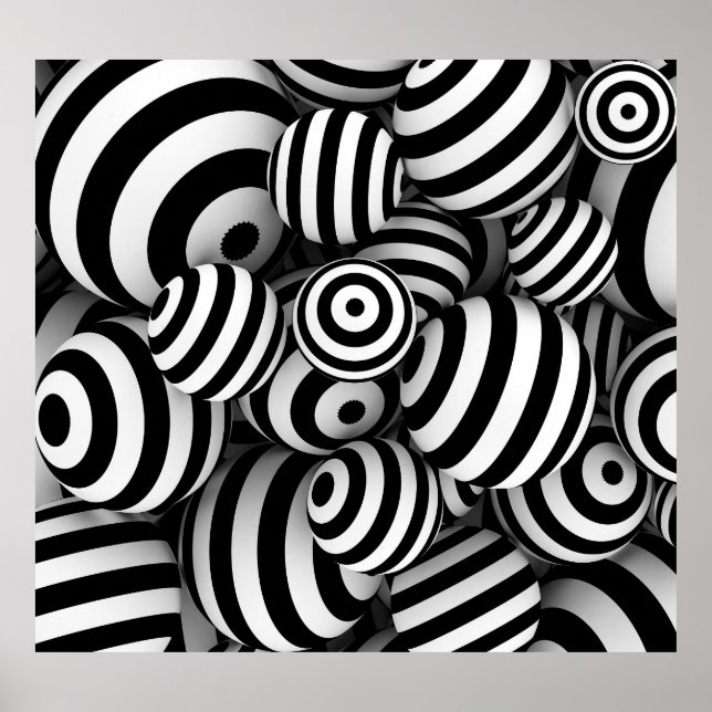 3D White Balls Black Lines Poster (Front)