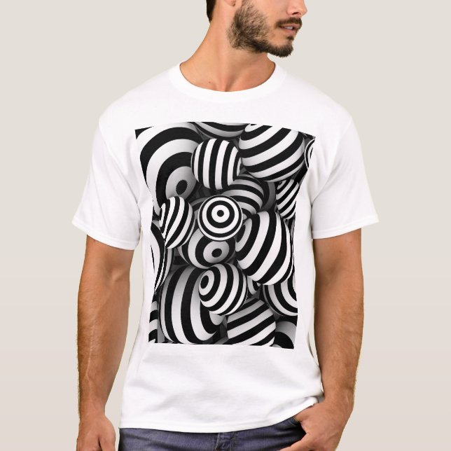 3D White Balls Black Lines T-Shirt (Front)