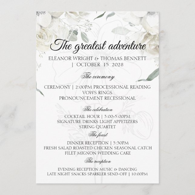 3D White Floral Burgundy Wedding Ceremony Programs (Front)