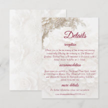 3D White Floral Burgundy Wedding Details Info Card