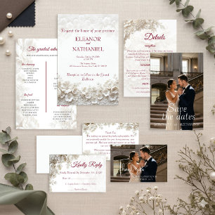 3D White Floral Burgundy Wedding Invite