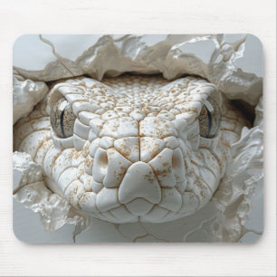 3D White King Cobra Snake Portrait Mouse Pad
