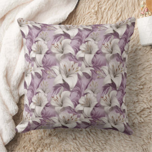 3d white pink purple lilies  throw pillow