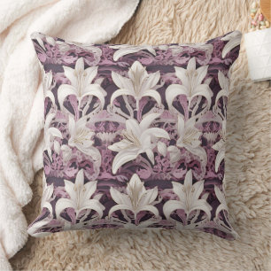 3d white pink purple lilies  throw pillow
