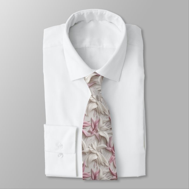 3d white pink purple lilies  tie (Tied)