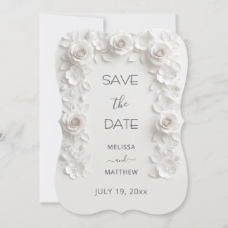 3D White Roses Save The Date Card