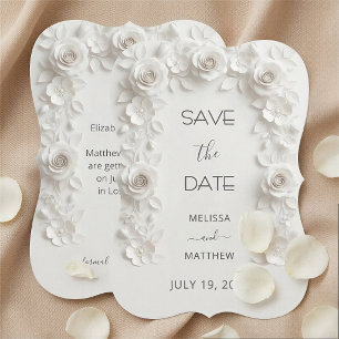 3D White Roses Save The Date Card