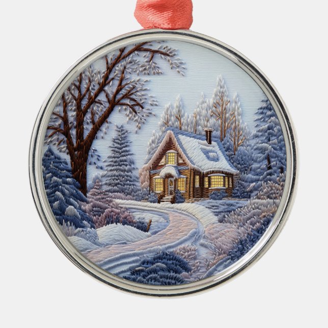 3D Winter House Christmas Metal Ornament (Front)