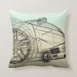 3D Wireframe Sports Car Throw Pillow