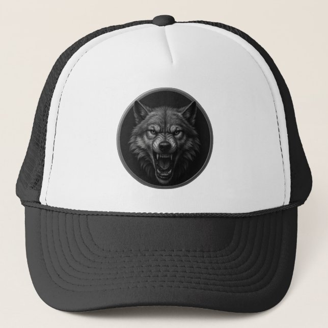 3D Wolf Head Spear Medallion Style Hat (Front)
