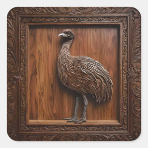 3d Wood Australian Emu Print, Square Sticker
