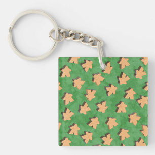 3D Wood Meeple Game Piece on Green Coaster Keychain