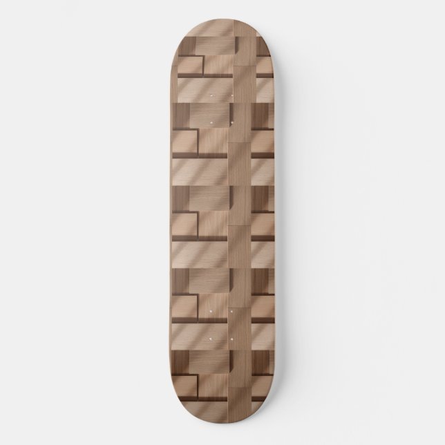 3D Wooden Block Pattern with Light Brown Grain and Skateboard (Front)