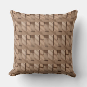 3D Wooden Block Pattern with Light Brown Grain and Throw Pillow
