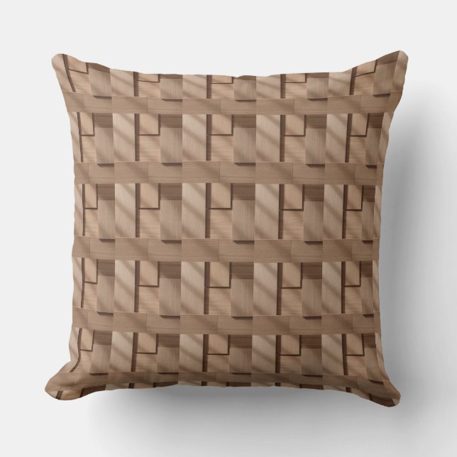 3D Wooden Block Pattern with Light Brown Grain and Throw Pillow (Front)