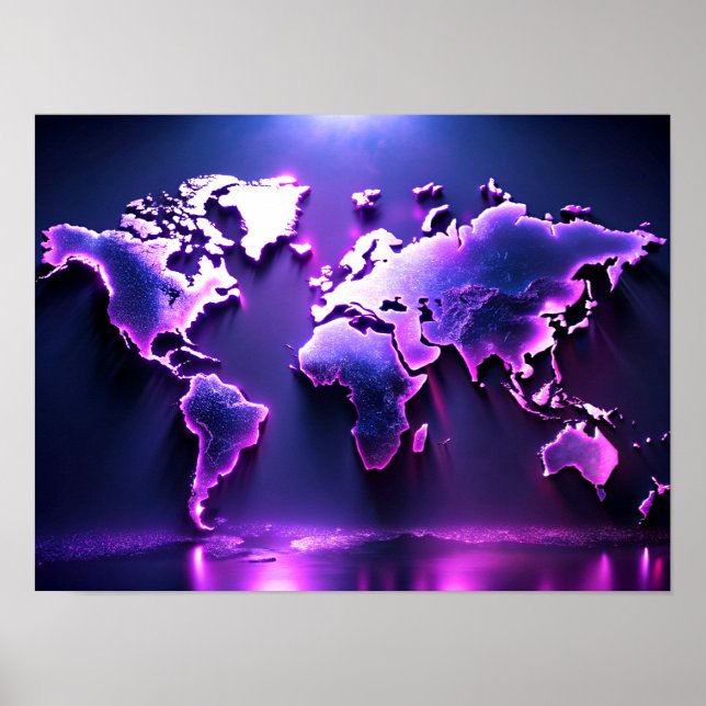 3D Wooden Wall Art Water Colour World Map Poster (Front)