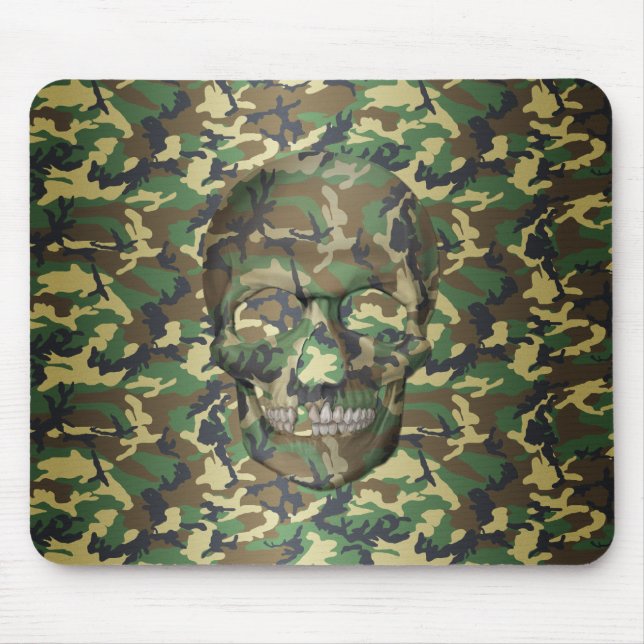 3D Woodland Camo Skull Mouse Pad (Front)