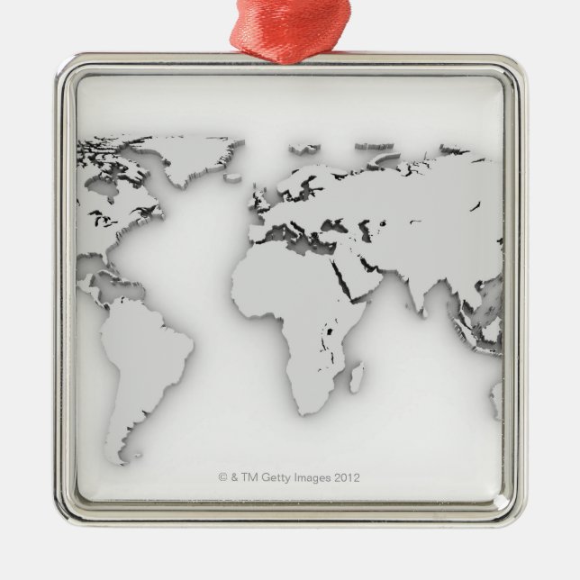 3D World map, computer generated image Metal Ornament (Front)