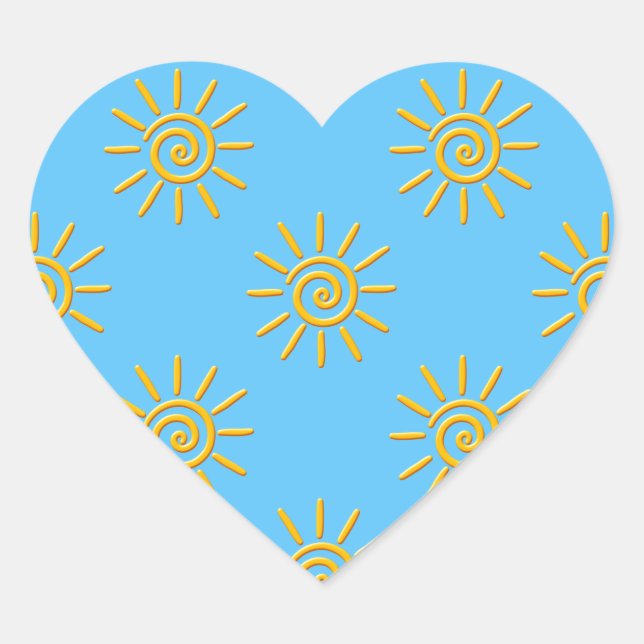 3D Yellow Sun Drawing Pattern Heart Sticker (Front)