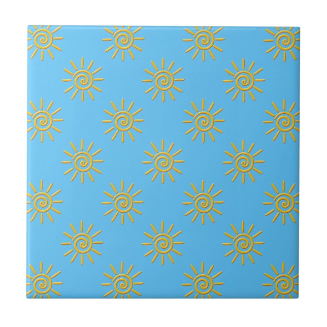 3D Yellow Sun Drawing Pattern Tile (Front)