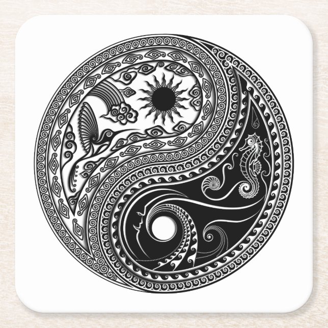 3D Yin & Yang Square Paper Coaster (Front)