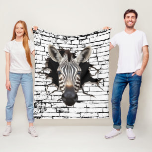 3D Zebra Wall Break Art – Realistic Safari Fleece Blanket