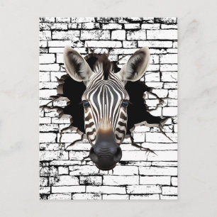 3D Zebra Wall Break Art – Realistic Safari Postcard