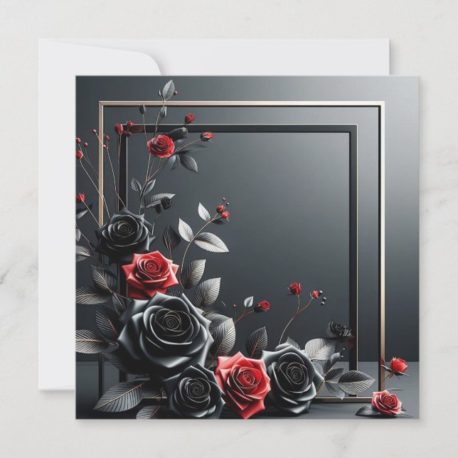 3Dimensional Black & Red Roses Invitation (Front)