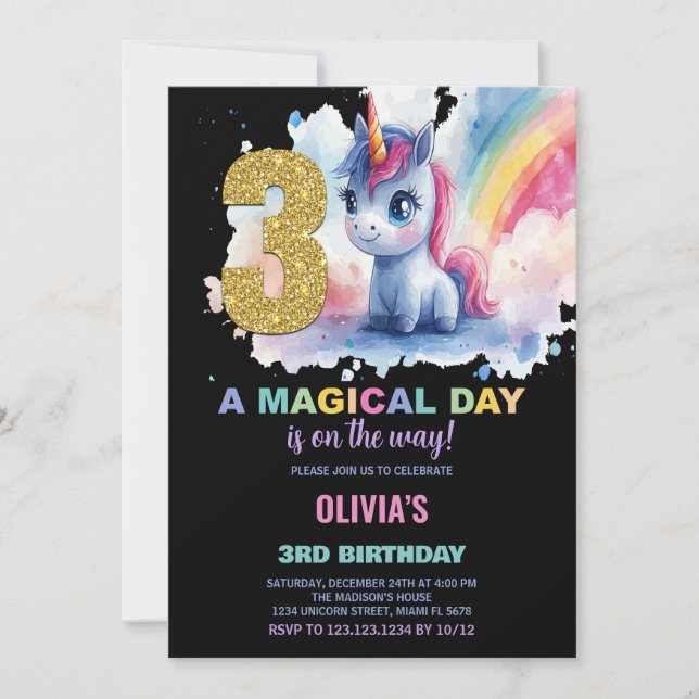 3e anniversaire Unicorn Anniversaire Invitations (Devant)
