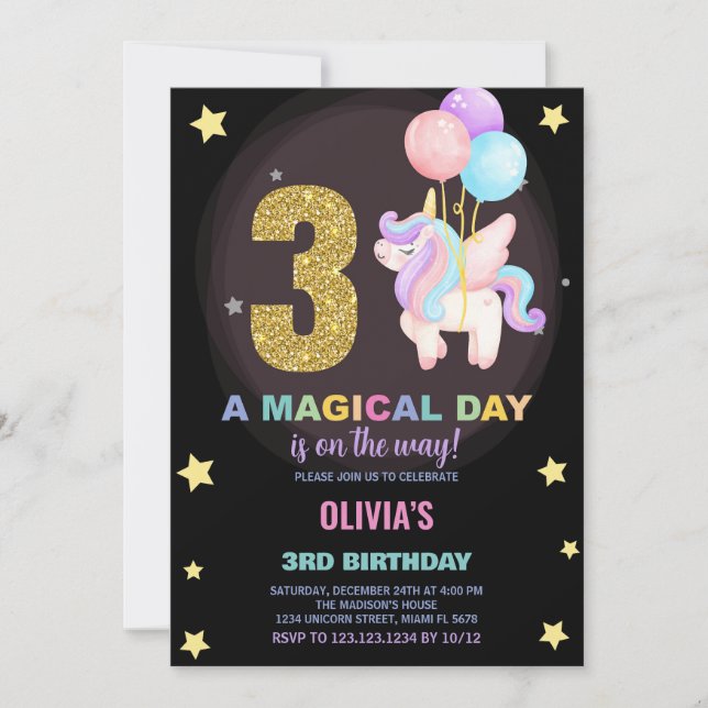 3e anniversaire Unicorn Anniversaire Invitations (Devant)