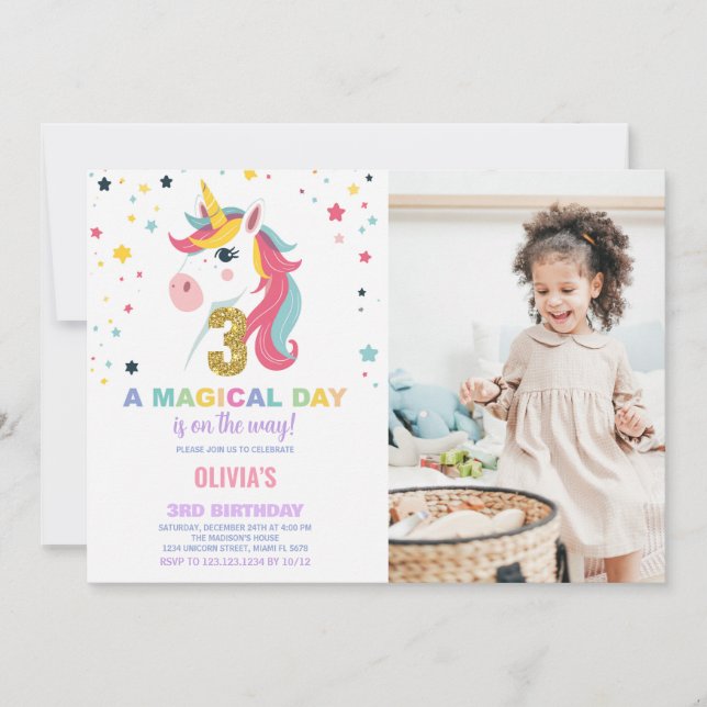 3e anniversaire Unicorn Anniversaire Invitations a (Devant)