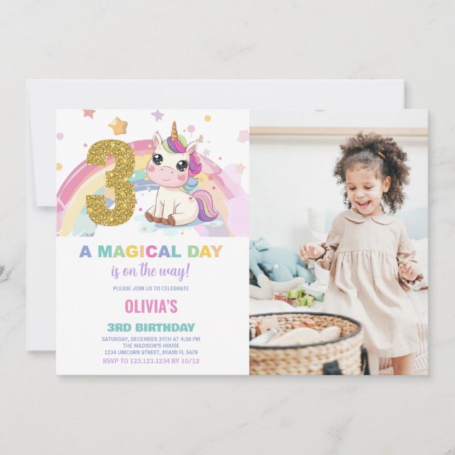 3e anniversaire Unicorn Anniversaire Invitations p (Devant)