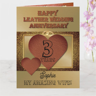 3e carte d'anniversaire Mariage en cuir pour femme