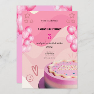 3e Invitation d'anniversaire - Pièce mignonne et p