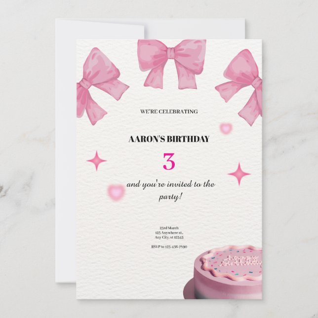 3e Invitation d'anniversaire - Pièce mignonne et p (Devant)