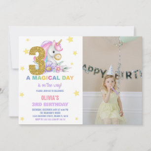 3e Unicorne florale Invitations d'anniversaire ave