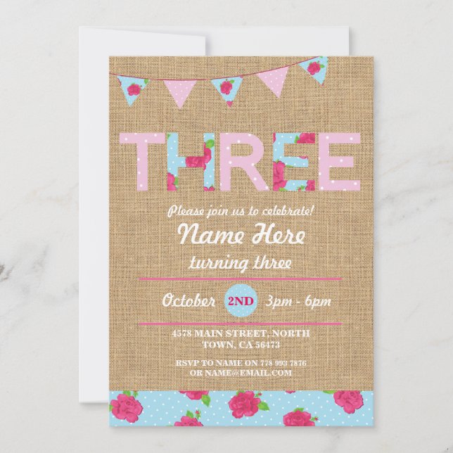 3ème Invitation de rose de la toile de jute 3 du (Devant)