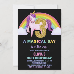 3ème Rainbow Unicorn Birthday Invitations Parties