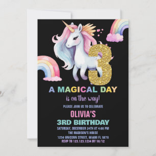 3ème Rainbow Unicorn Birthday Invitations watercol