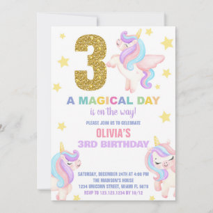 3ème Rainbow Unicorn Invitations Anniversaire Vol