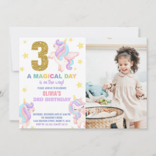 3ème Rainbow Unicorn Invitations d'anniversaire av