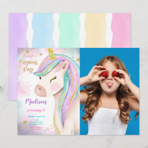 3ème Unicorn Invitation photo d'anniversaire