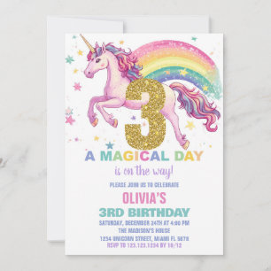 3ème Unicorn Invitations d'anniversaire