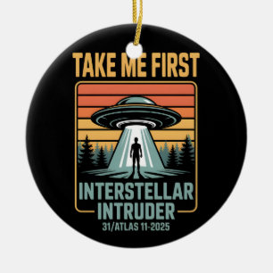 3I Atlas Glitch Style Sci Fi Retro Space Funny  Ceramic Ornament