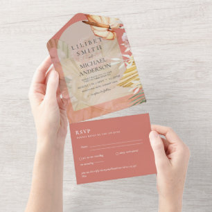 3in1 Boho Pampas Grass Wedding RSVP All In One Invitation